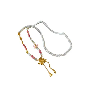 Collana di perle loto farfalla stile cinese etnica catena lunga maglione da donna