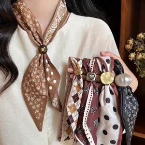 Vintage Literary Fabric Printed Scarf Necklace For Women Retro Polka Dot Paisley Clavicle Chain Accessories Niche Design Scarf Neck Jewelry