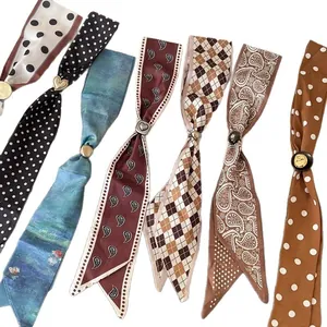 Vintage printed fabric scarf necklaces with elegant patterns and decorative metal buckles