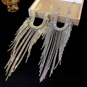Collana con Pendente a Nappa Multistrato Esagerata con Strass per Donna Design Pesante Colore Oro Argento Gioielli