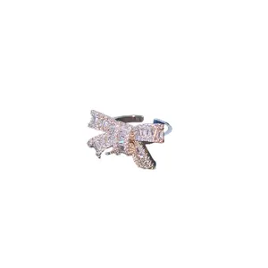 Elegant silver-colored open ring featuring a sparkling cubic zirconia bow design for women