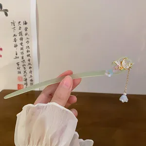 Elegant New Chinese style hair stick featuring a delicate butterfly and floral tassel.
