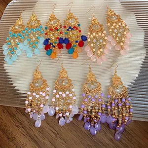 Bohemian beaded drop earrings with teardrop pendants in multiple colors