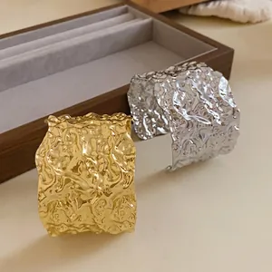 Chic hammered metal cuff bracelets in gold and silver finish with adjustable open design