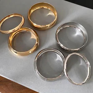 Geometric Smooth Metal Bangle Set Minimalist Mirror Polish Heavyweight Gold Silver Bangles For Women Lightweight Luxury Jewelry