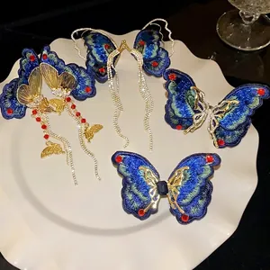 Ethnic Style Butterfly Embroidery Drop Earrings With 925 Sterling Silver Earring Post Long Rhinestone Tassel Earrings Jewelry
