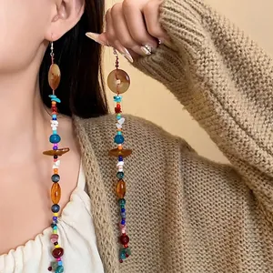 Orecchini Pendenti Lunghi Etnici Boemia Per Donna Retro Dopamina Color Block Perline In Pietra Naturale Gioielli Di Moda Esagerati Orecchini