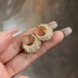 Luxury Gold Plated Copper Geometric Huggie Hoop Earrings For Women Inlaid Cubic Zirconia Small Ear Buckle Fashion Accessories Jewelry