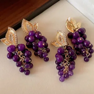 Orecchini a Pendente Vintage a Forma di Uva in Lega con Strass Pietra Artificiale Viola e Perno in Argento Sterling 925 per Donna Gioielli