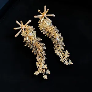 Vintage koreanische Silbernadel-Quastenohrringe mit Zirkonia-Blumen und Kristallen