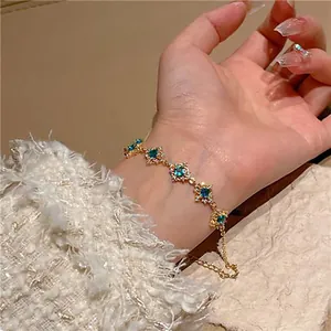 Women Zirconia Flower Rhombus Bracelet Fashion Light Luxury Copper Inlaid Zirconia Link Bracelet Hand Jewelry Accessory