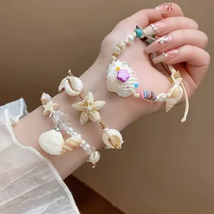 Handmade Vacation Style Beaded Bracelet With Natural Stone Shell Conch Artificial Pearl Ceramic Star For Women