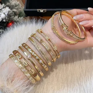 Bracelets de luxe plaqués or 18 carats avec zircons style cour vintage français pour femme