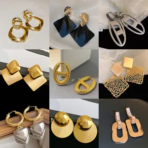 Luxury Alloy Rhinestone Earrings With 925 Sterling Silver Earring Post Vintage Geometric Exaggerated Earrings For Women Jewelry