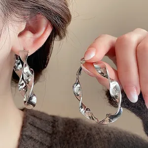 Exaggerated Twisted Spiral Hoop Earrings For Women Personalized Chic Fashion Iron Steel Geometric Circle Earrings Jewelry Gift