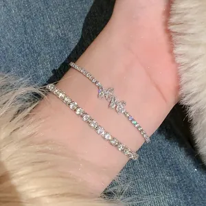 Ensemble de bracelets en argent de style coréen avec breloques papillons en zircone.
