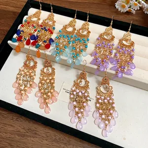 Orecchini a Gancio a Goccia in Perline di Riso in Vetro Etnico Bohemien Vintage Colorati Orecchini a Pendente per Donna