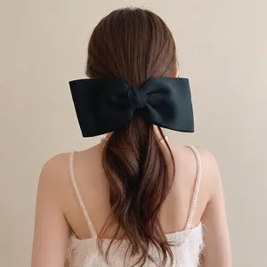Elegant large black bow hair clip for women, Korean style minimalist hair accessory