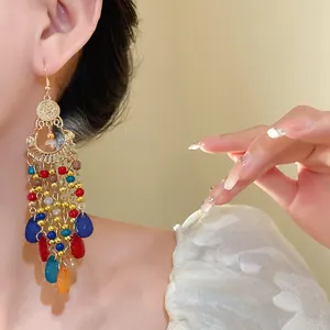Eleganti orecchini bohémien con nappe di perline di vetro e pendenti a goccia d'acqua