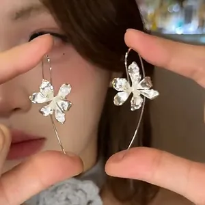 Vintage iris flower drop earrings with crystal petals for elegant and stylish women