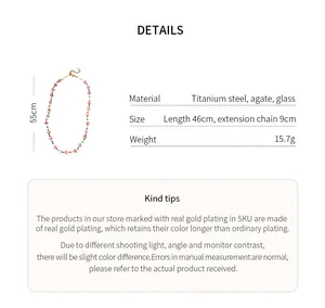 Détails et spécifications du collier de perles roses avec chaîne en acier titane