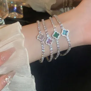 Copper Zirconia Flower Clover Bracelet For Women Light Luxury Fashion Inlaid Adjustable Tennis Chain Bangle Jewelry Gift