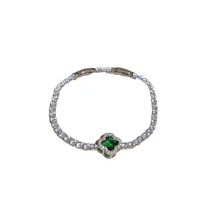 Elegant tennis bracelet featuring a green zircon clover flower pendant for women
