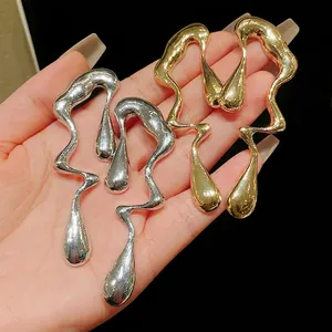 Perno in Argento Sterling 925 Orecchini a Goccia d'Acqua Irregolare Metallo Liquido Oro Argento Placcato Orecchini Pendenti per Donna