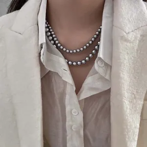 Retro High Sense Silver Gray Artificial Pearl Necklace For Women Minimalist Aesthetic Choker Fashion Ins Style Jewelry Neck Accessory
