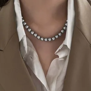 High-end vintage silver grey pearl necklace for women featuring minimalist choker design