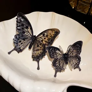 Elegant translucent butterfly open ring with silver glitter and realistic wing patterns for women