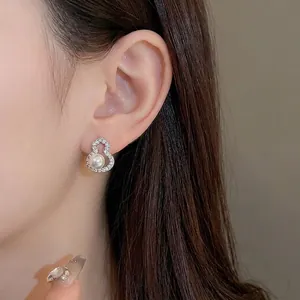 Elegant silver needle zircon pearl gourd stud earrings for women high-end fashion jewelry