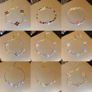 18K Gold Plated Rhinestone Shell Clover Rhombus Adjustable Bracelet Luxury High-End Charm Bracelet Fashion Commute Jewelry For Women