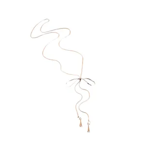 Elegant rose gold bow tassel adjustable necklace with minimalist design for daily wear