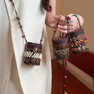 Bohemian Ethnic Coconut Shell Sweater Chain Necklace Handwoven Floral Beads Long Pendant Necklace For Women Travel Accessories