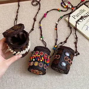 Bohemian ethnic style necklace with coconut shells and colorful beads decoration