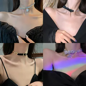 Collier Choker Coréen Minimaliste avec Nœud en Velours et Strass pour Femmes Pendentif Vintage Élégant Bijoux de Mode