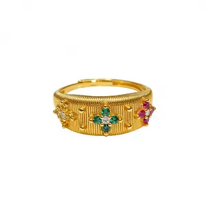 Elegante anello regolabile placcato oro vintage con accenti di gemme colorate