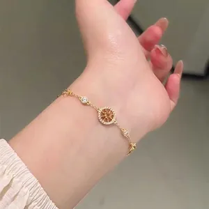 Bracelet Pendentif Boussole Octogramme Vintage Pour Femmes Alliage Strass Étoile Charme Or Argent Bijoux De Mode De Luxe Cadeau