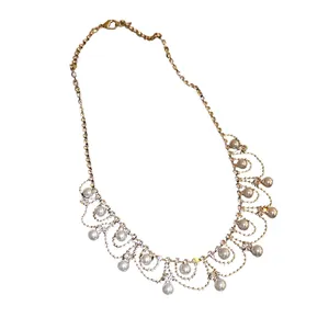 Elegant vintage French style necklace with pearl fringe and sparkling rhinestones