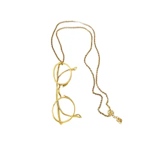 Unique gold minimalist metal glasses pendant necklace, vintage designer style sweater chain
