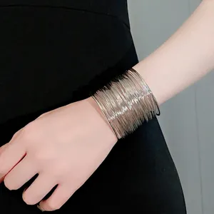 Multilayer Iron Wire Open Bangle Bracelet For Women Exaggerated Niche Design Cold Style Alloy Electroplated Jewelry Accessory