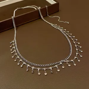 Chaîne de Taille Femme Double Couche Minimaliste Alliage Plaqué Argent Gland Strass Ceinture Luxe Élégante Accessoire de Chaîne de Corps