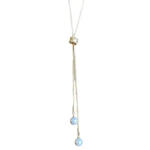 Collier réglable en zircon de style coréen orné de jolis pendentifs en perles bleues