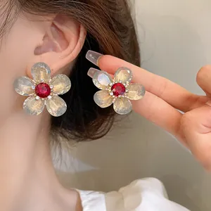 Pendientes de Botón de Flor Dulce con Poste de Plata Cobre Incrustado de Strass Pendientes Florales para Mujer Joyas Diarias