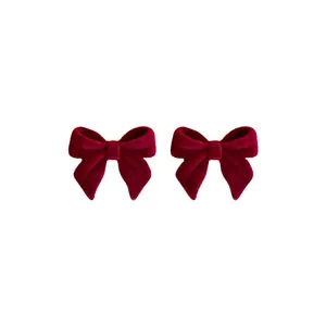 Elegant retro red velvet bow stud earrings with a minimalist festive design for women