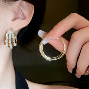 Luxus Legierung Strass Dreischichtig Kreis Ohrstecker Mit 925 Sterlingsilber Ohrstecker-Stift Gold Galvanisiert Schmuck Für Damen