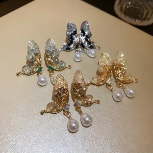 Lussuosi Orecchini a Pendente Farfalla in Lega Con Perno in Argento Sterling 925 Strass Perla Artificiale Orecchini per Donna Gioielli di Moda