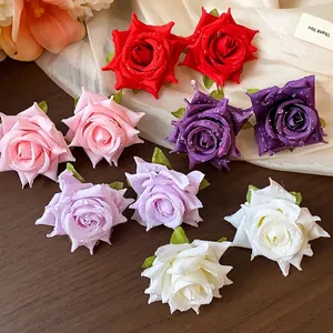 Dolci Orecchini a Bottone a Forma di Rosa in Tessuto 3D Con Perno in Argento Sterling 925 Petali con Gocce di Rugiada Gioielli Donna