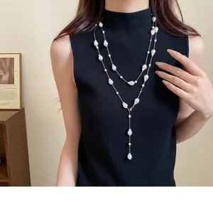French Irregular Artificial Pearl Three-Layer Necklace Women Layered Baroque Pearl Clavicle Chain Silver Plated Alloy Jewelry